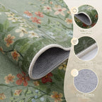 Wonnitar 2x6 Runner Rug for Hallways, Green Floral Bathroom Rugs Non Slip Washable Kitchen Runner, Low Pile Soft Botanical Runner for Girls Bedroom Laundry Room Bedside (Green,2'x6')