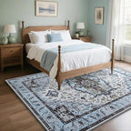 8x10 Large Area Rugs for Living Room, Washable Vintage Rugs-Low Pile Carpet, Non-Slip Soft Distressed Printed Patterns Rugs for Bedroom, Dining Room, Blue