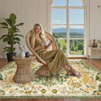 Lahome Bohemian Floral Medallion Area Rug - 4x6 Soft Rugs for Living Room Washable Rugs for Bedroom, Vintage Non Slip Indoor Carpet for Apartment Dining Room Kitchen Foyer RV, Yellow/Green/Multi