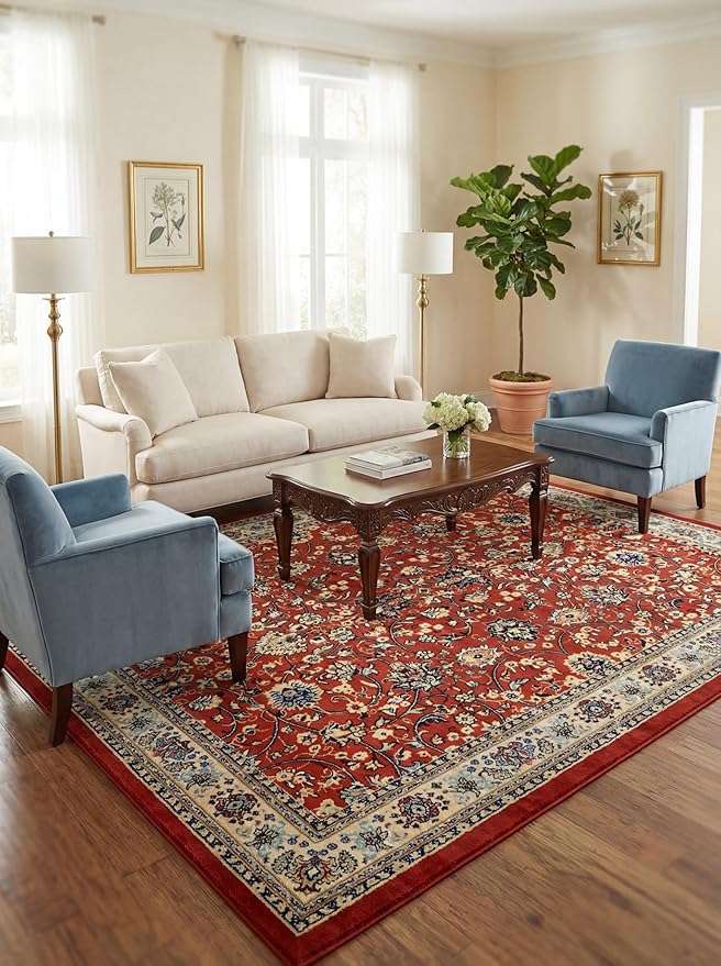 Rugs.com Yasmin Collection Rug – 7' x 10' Terracotta Medium Rug Perfect for Bedrooms, Dining Rooms, Living Rooms