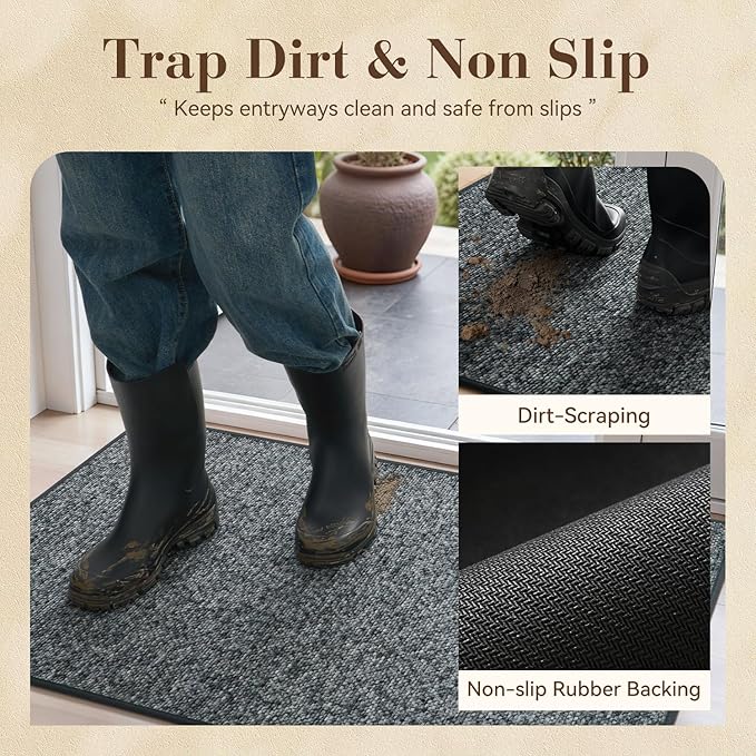 MontVoo Door Mat Indoor Entrance Doormat, Absorbent Durable Rubber Non Slip Front Door Mat for Inside Entry Entryway Dirt Trapper Welcome Mat, Darkgrey 32''x48''