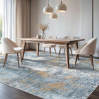 Area Rug Living Room Rugs - 8x10 Washable Large Soft Indoor Neutral Modern Abstract Low Pile Rug Carpet for Bedroom Dining Room Farmhouse Home Office - Blue Brown