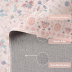 Wonnitar Boho Floral 8x10 Pink Area Rug, Washable Kids Rugs for Bedroom, Large Ultra-Thin Soft Non Slip Carpet for Nursery Living Room Playroom Classroom, Pastel Pink