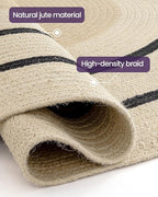 DEXI Round Jute Rug Natural Fiber 4x4, Braided Woven Area Rugs No Shed, Soft Neutral Rustic Carpet Mat for Indoor Outdoor Patio Dining Living Room Bedroom Farmhouse, 4ft, Ivory/Black