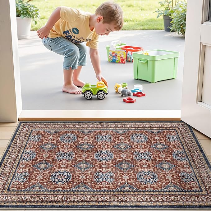 LUMI Indoor Door Mat 17x30, Washable Low Pile Entry Rug with Non-Slip Rubber Backing, Durable Welcome Mat for Entryway, Hallway, Patio, or Porch