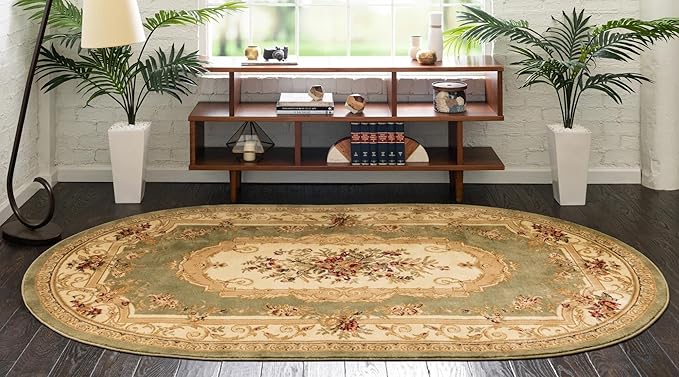 Rugs.com Chateau Collection Rug - 5' x 8' Oval Green Medium Pile Rug
