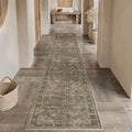 2x10 Washable Brown Runner Rug Vintage Hallway Kitchen Carpet Non-Slip Soft Low Pile Distressed Throw Rug for Bedroom Bathroom Laundry Living Room