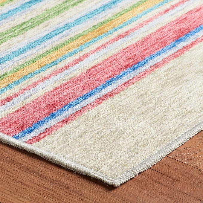 Dash & Albert Cady Stripe Multi Machine Washable Rug, 4 X 6 Feet, Multicolored Stripe Pattern - Premium Luxury Hotel Quality Soft Breathable Hypoallergenic Machine Washable Easy Care All Season