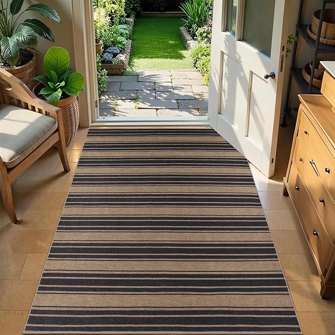 Striped Easy Jute Rug 3x5 Outdoor Entryway Rug Washable Area Rugs for Living Room Bedroom Non Slip Neutral Farmhouse Indoor Outdoor Carpet for Backyard Patio Office