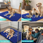 Smiry Dog Door Mat for Muddy Paws, Absorbent Dirt Trapper Non Slip Quick Dry Washable Chenille Mat for Mud Dogs, Entry Rug for Indoor and Outdoor (30x20 Inches, Royal Blue and White)