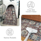 RUGSURE Washable Area Rugs - Perfect for Living Room, Bedroom, Kids Room, Nursery - Stain & Water Resistant Non-Slip, Pet & Child Friendly, Vintage Tribal Area Rugs (Rust and Blue, 5' x 7')