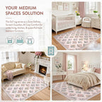Wonnitar 8x10 Washable Rug, Pink Rugs for Girls Bedroom Decor, Boho Ultra-Thin Non Slip Soft Moroccan Floral Large Carpet for Living Room Baby Nursery Kids Playroom, Pale Pink