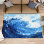 Japanese Ocean Rugs for Bedroom - 6x9 Area Rug - Ukiyo-E Ocean Waves Rugs for Living Room, Abstract Oil Painting Ocean Rug, Washable Home Decor Carpet