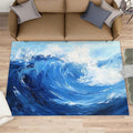 Japanese Ocean Rugs for Bedroom - 3x4 Area Rug - Ukiyo-E Ocean Waves Rugs for Living Room, Abstract Oil Painting Ocean Rug, Washable Home Decor Carpet