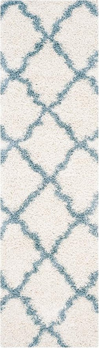 SAFAVIEH Dallas Shag Collection Runner Rug - 2'3" x 12', Ivory & Light Blue, Trellis Design, Non-Shedding & Easy Care, 1.5-inch Thick Ideal for High Traffic Areas in Living Room, Bedroom (SGD257J)