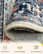 Area Rugs 2'x4' Washable Non-Slip, Floral Vintage Distress Print Pattern Medallion Carpet for Living Room Bedroom Dining Room, Beige Navy Blue Orange Colorful