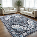8x10 Area Rugs for Living Room, Machine Washable Non-Slip Low Pile Faux Wool Boho Vintage Carpet, Non-Shedding Large Rug for Bedroom Dining Room Office, Black