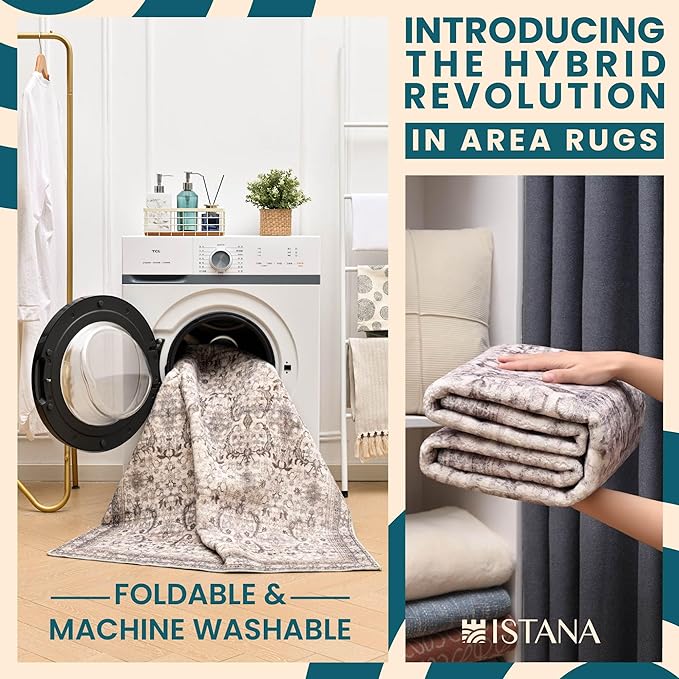 Istana Hallway Runner Rug 2x8 – Beige Grey/Light Cream Entryway Rug -Silk's Soft Touch Runners for Hallways - Stylish Kitchen Runner Rug Non Slip