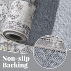 jinchan Fiora Hallway Runner Rug 3x8 Machine Washable Runner Rug Grey Vintage Floral Design Non-Slip Low Pile Ultra-Thin for Kitchen Laundry Room Bedroom Farmhouse (3‘x8', Grey)