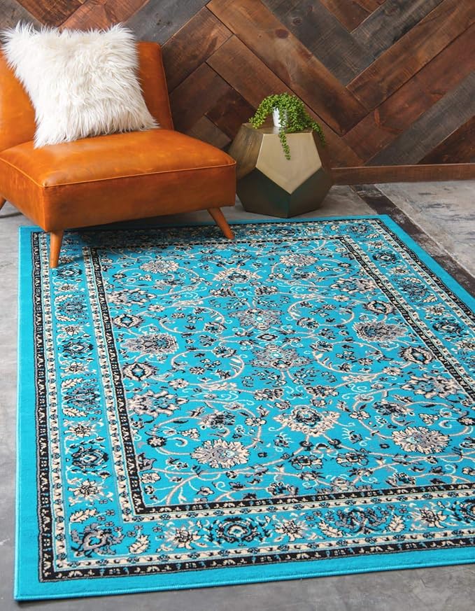 Unique Loom Sialk Hill Collection Area Rug - Washington (5' 3" x 8' Rectangle Turquoise/Black)