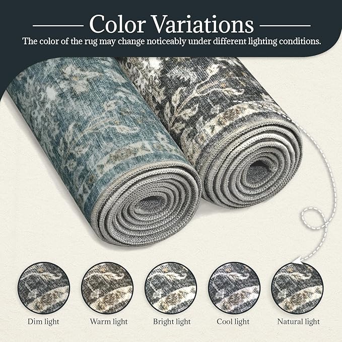 Washable Area Rugs 5'x7' Non-Slip Vintage Boho Distressed Fade Resistant Low Pile Carpet for High-Traffic Living Room, Bedroom & Dining Room
