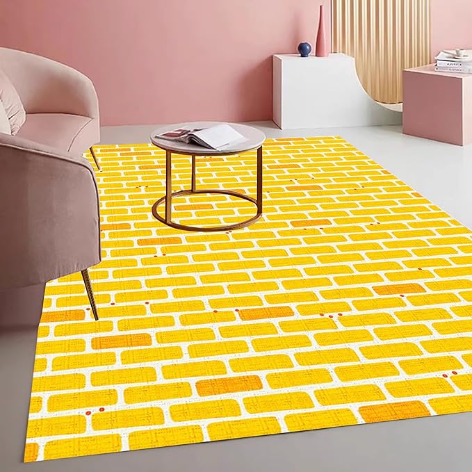 Rustic Brick Texture Area Rug 10x12 Yellow Farmhouse Washable Non Slip Living Room Rugs Retro Large Carpet for Dining Room Bedroom Playroom Home Office Stain Resistant Durable Indoor Mat