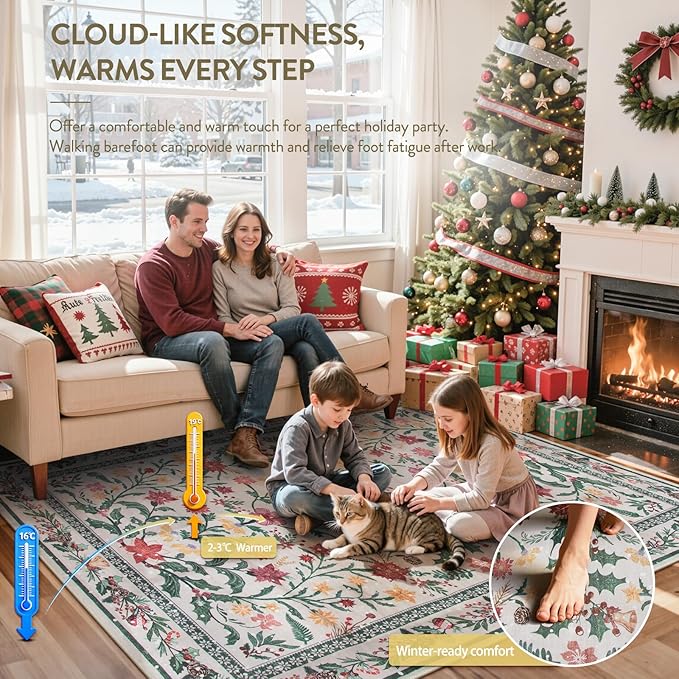 Wonnitar Christmas Runner Rug for Hallway, Christmas Kitchen Decor 2'6"x8' Washable Runner Rug, Non Slip Ultra-Thin Extra Long Holiday Carpet Runners for Bathroom Entryway Winter Decor