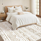 Nakagishi 7x9 Area Rugs Living Room: Washable Boho Large Neutral Soft Farmhouse Rug Stain Resistant Modern Indoor Floor Non-Slip Carpet for Bedroom Nursery Playroom Office Dining Dorm- White Brown