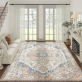 jinchan Kelda Living Room Area Rug 10x12 Washable Rug Vintage Indoor Large Floor Cover Distressed Lightweight Non-Slip Low Pile Thin Mat Stain Resistant Carpet for Bedroom Dining Room Office Orange