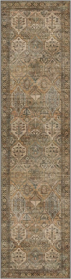 Bavni Kitchen Rug 2x8 Runner Rugs for Hallways Entryway, Washable Vintage Print Carpet, Ultra-Thin Chenille Low Pile Lightweight Rug with Non Slip Backing, Warm Taupe