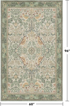 Washable Area Rugs 5x8 for Bedroom - Western Plant Rugs for Living Room, Dinning Room, Home Office, Playroom with Boho Light Green Botanical & Bird Pattern, Non Slip Stain Resistant Low Pile