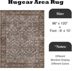 HUGEAR 8x10 Machine Washable Rugs Tradition Brown Hallway Large Area Rug Indoor Accent Rug Floral Low Pile Carpet Soft Throw Aesthetic Rug Bedroom Living Room Office Dining Room Kitchen Laundry Room