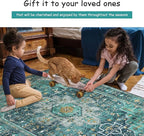 Moynesa Ultra-Thin Washable Vintage Area Rug - 6x9 Teal Large Dining Room Rug for Bedroom, Non-Shed Living Room Mat, Indoor Oriental Medallion Hardwood Floor Carpet for Office Home Decor