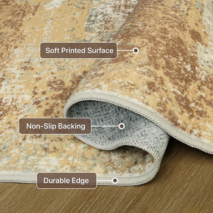 GENIMO Runner Rug Non Slip 2'6"x8', Washable Rug Runner for Hallways Kitchen, Abstract Modern Kitchen Rugs, Low Pile Lightweight Carpet Runners for Entryway, Bedroom, Laundry, Orange Green