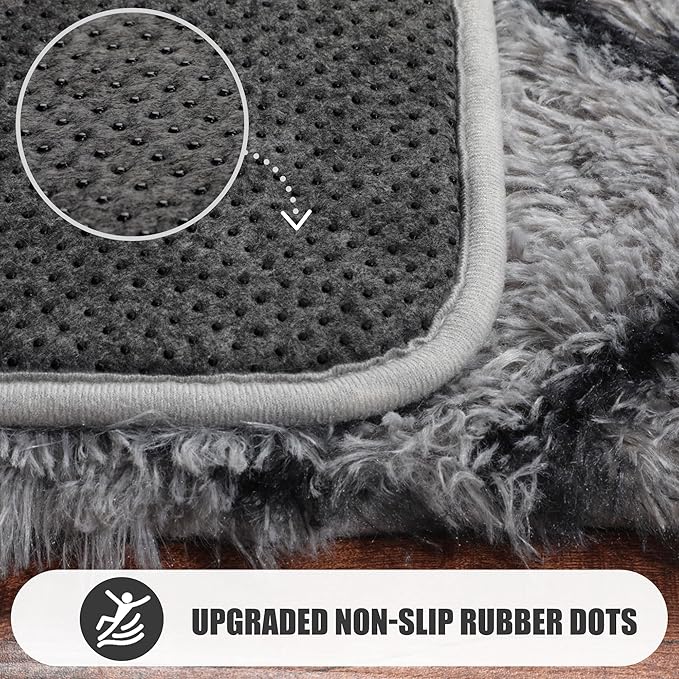 ONASAR Area Rugs for Bedroom Living Room, Washable 4x6 Fluffy Grey and Black Rug, Shaggy Geometric Floor Mat for Home Decor Aesthetic, Soft Plush Fuzzy Carpet for Nursery Kids Teen Dorm