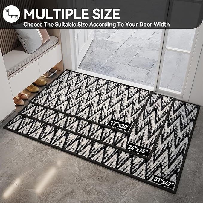 Indoor Door Mat 24x35, Dirt Resistant & Absorbent Doormat for Entryway Inside, Non-Slip Rubber Backing Front Door Mat Indoor Entrance, Low-Profile, Washable, Black
