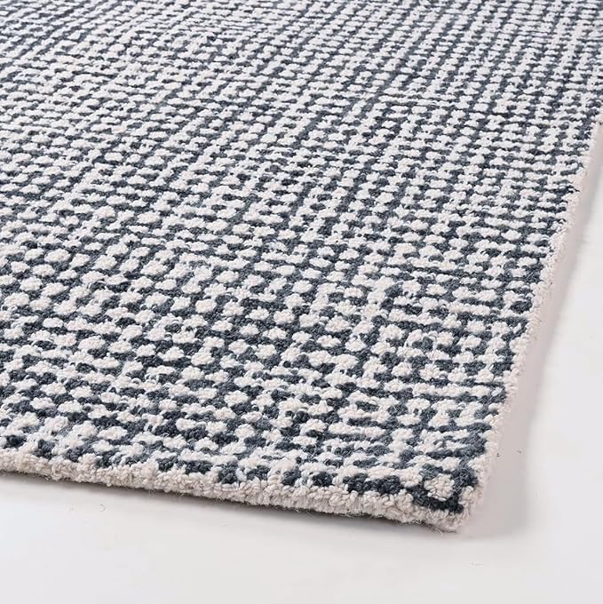 Hand-Tufted 100% Wool Pile Area Rug – Geometric Textured Grid Check Pattern – Thick and Durable Floor Carpet for Bedroom, Living Room, Kids Room, and Dining Area (Charcoal Gray, 4' x 6')