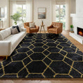 ONASAR 6x9 Area Rugs for Living Room Bedroom, Washable Large Fluffy Black and Gold Throw Rug, Geometric Soft Plush Shaggy Fuzzy Floor Carpet for Nursery Kids Girls Boys Teen Dorm Home Office Decor