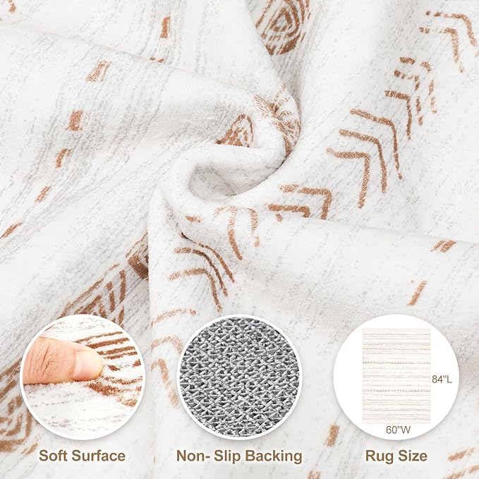 Nakagishi Area Rug Living Room Rugs: 5x7 Washable Boho Large Neutral Farmhouse Soft Moroccan Stain Resistant Indoor Carpet for Bedroom Nursery Kids Playroom Office Dining Room Home House Decor- Brown