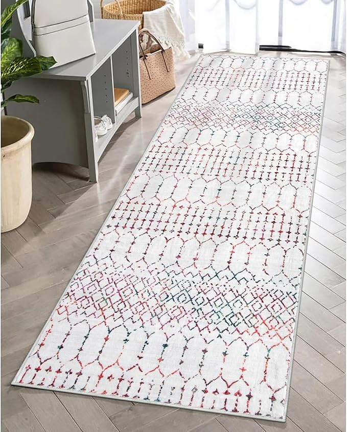 Lahome Moroccan Long Kitchen Rugs Runners 2x8 Rug Runners for Hallways Low-Profile Non Slip Rubber Backed Carpet, Geometric Print Distressed Floor Mat for Entryway Laundry Room Foyer