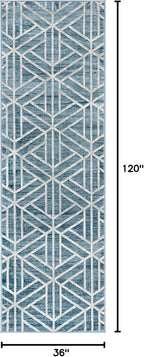 Rugs.com Lattice Trellis Collection Rug – 10 Ft Runner Blue Low-Pile Rug Perfect for Hallways, Entryways