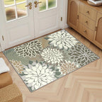 2x3 Washable Small Rug Tropical Botanical Modern Floral Indoor Chenille Door Mat Carpet Non Slip for Patio, Entry Way, Entrance, Porch, Taupe