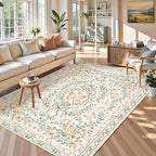 GarveeHome 3x5 Small Area Rug for Bedroom Floral Washable Rugs Non Slip Stain Resistant Living Room Throw Carpet Low Pile Dining Room Beige Area Rug Butterfly Bow Rugs for Nursery Home Decor, 3x5