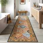 Phantoscope Washable Runner Rug 2'x10' Non-Slip, Vintage Boho Hallway Rugs for Entryway, Stair, Bedroom, Distressed Moroccan Mosaic Diamond Pattern, Low-Pile Foldable Floor Carpet, Terracotta/Rust
