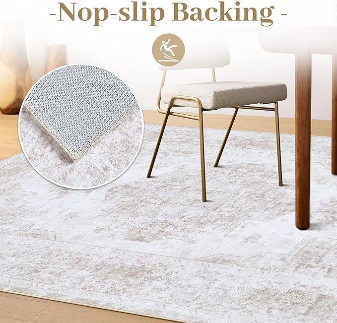 Runner Rug 2x6 Vintage Rugs, Machine Washable Kitchen Runner Retro Medallion Distressed Rug Non-Slip Soft Low Pile Hallway Rugs for Entryway Bedroom Bathroom Laundry(Beige,2'x6')
