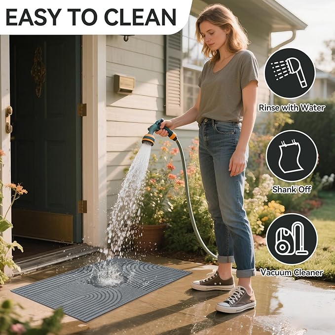 Front Door Mat 31''x47'', Absorbent Muddy Dirt Resist Washable Non Slip Low-Profile Indoor Doormat, Easy Clean Welcome Entryway Door Mats, Grey