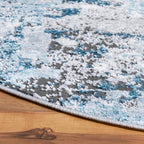 Rugs.com Leipzig Collection Rug – 4 Ft Round Blue Low-Pile Rug Perfect for Kitchens, Dining Rooms