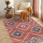 Area Rug 3x4 Rug Machine Washable Non-Slip Low Pile Print Pattern Western Rug for Living Room Bedroom Entryway Tribal Series-Red/Orange