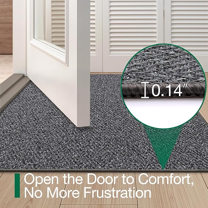 LUMI Ultra Thin Indoor Door Mat for Entrance 32"x48", Non Slip Entryway Mat, Low Profile Doormat, Unique Herringbone Design Carpet for Inside, Patio, Porch, Dark Gray