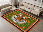 Tiger Print Rug,5x7ft,The Tiger is Surrounded by Orange and Green Floral Patterns. This Rug is Suitable for Boys and Girls' Bedrooms，Anti-Slip Carpet Suitable for Living Room Bedroom Home Decoration